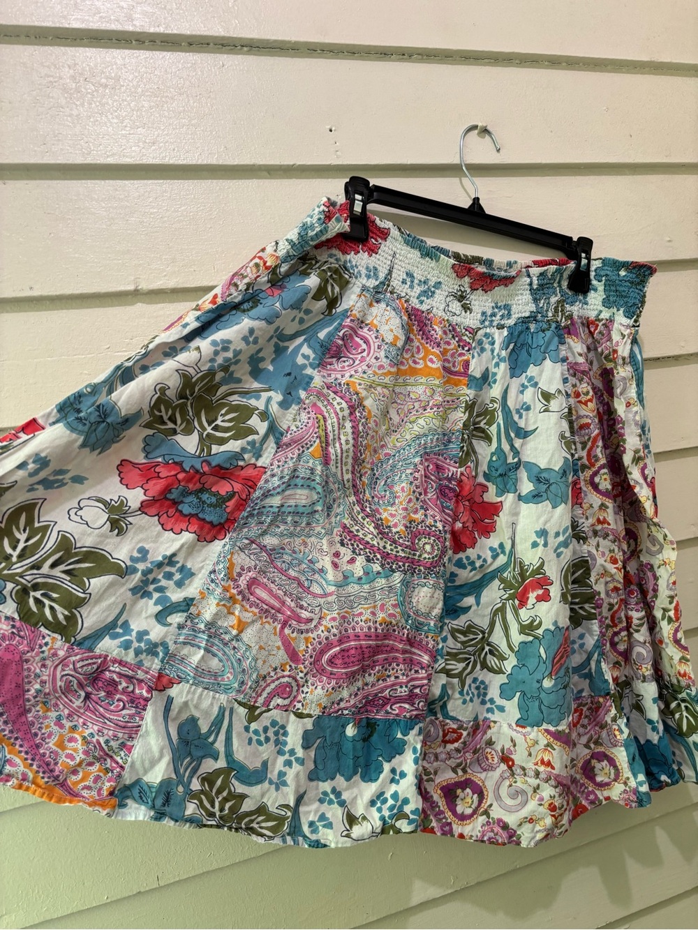 🔥5 for $25🔥 Cottagecore Boho Floral Patchwork Smocked Elastic Waist Skirt - Picture 2 of 6